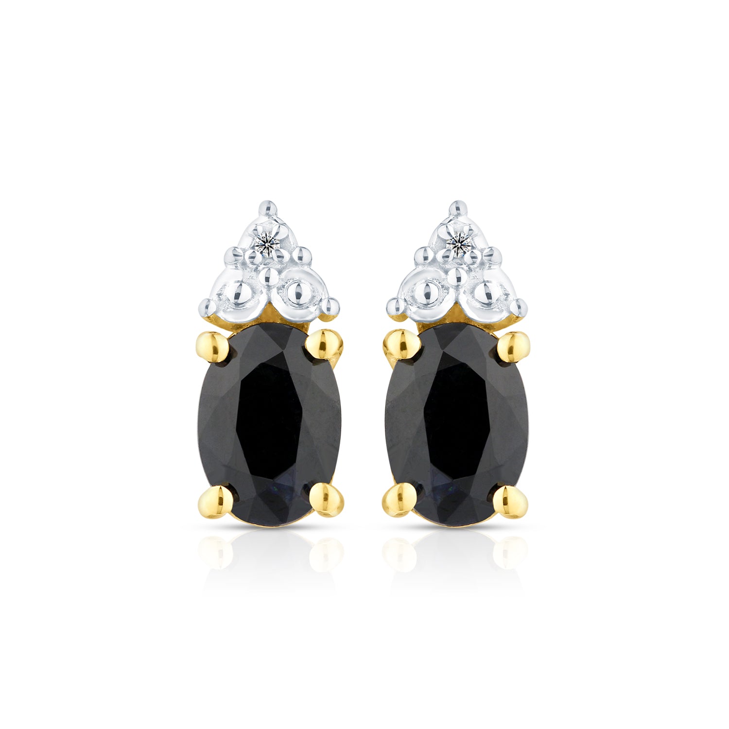 9ct Yellow Gold Sapphire and Diamond Stud Earrings
