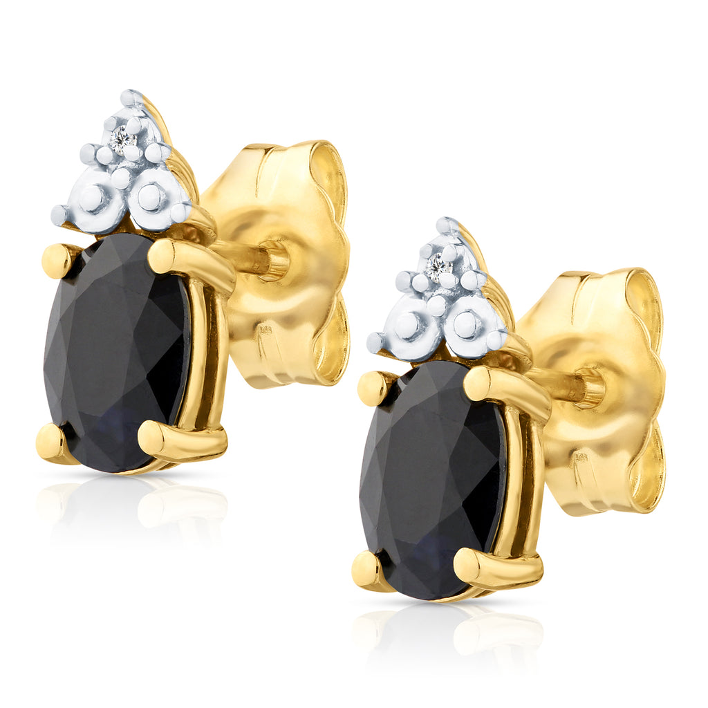 9ct Yellow Gold Sapphire and Diamond Stud Earrings