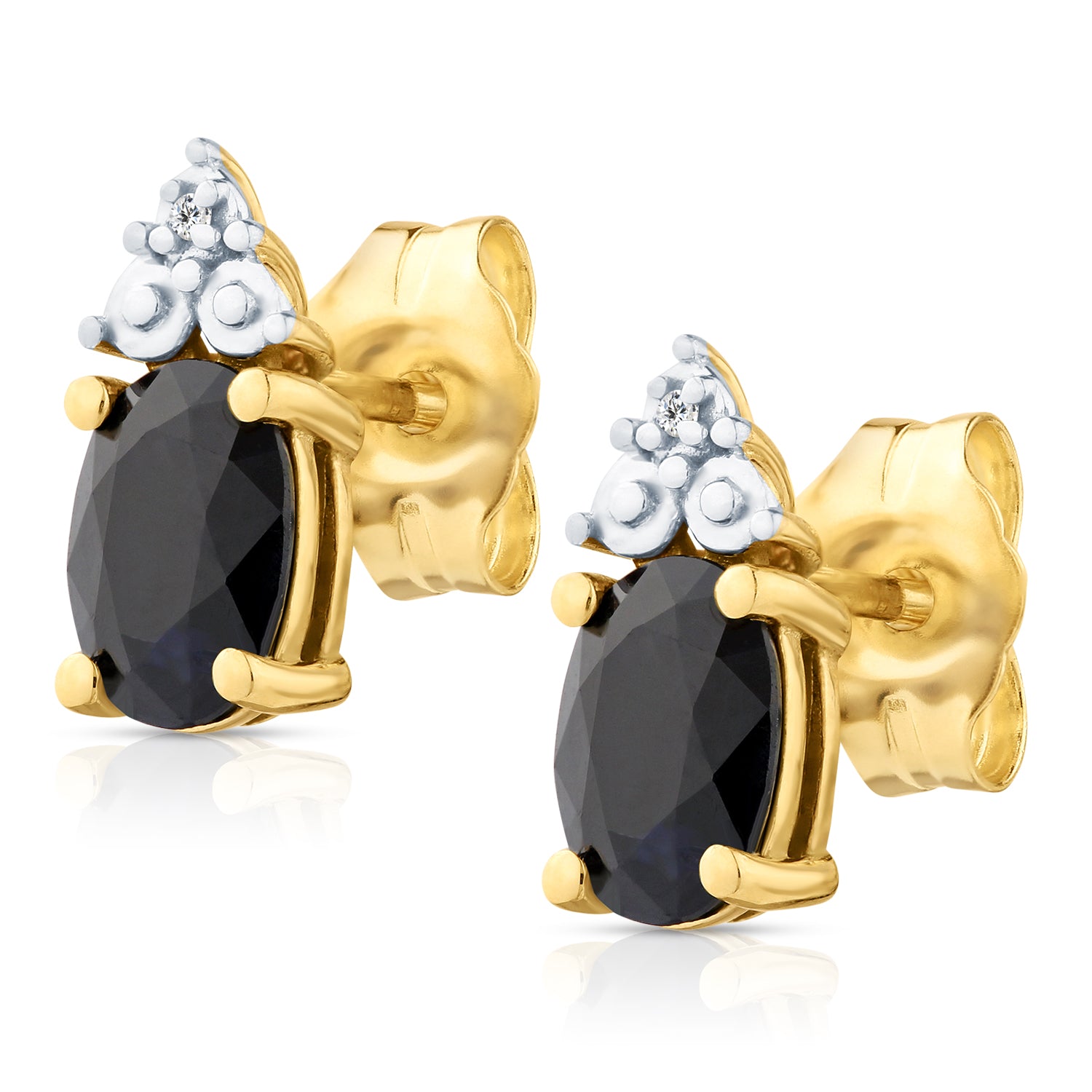 9ct Yellow Gold Sapphire and Diamond Stud Earrings