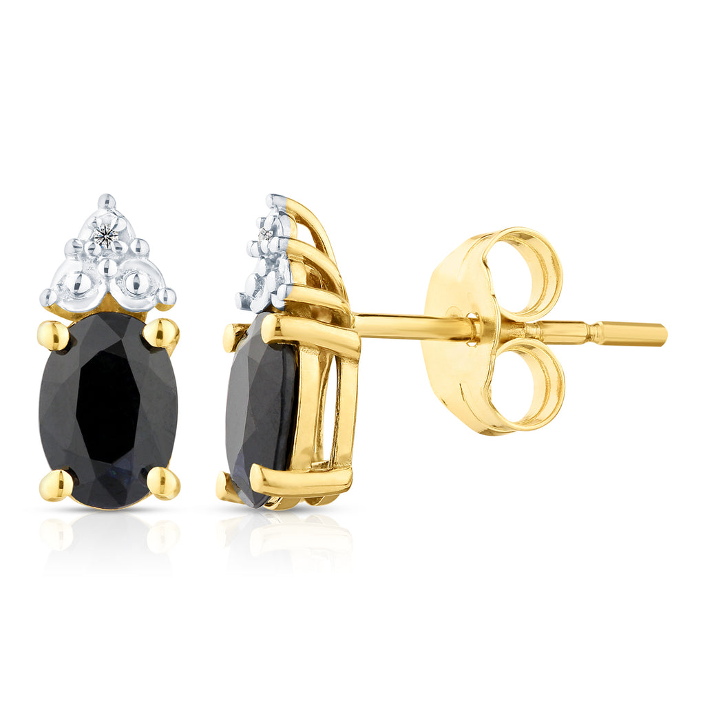 9ct Yellow Gold Sapphire and Diamond Stud Earrings
