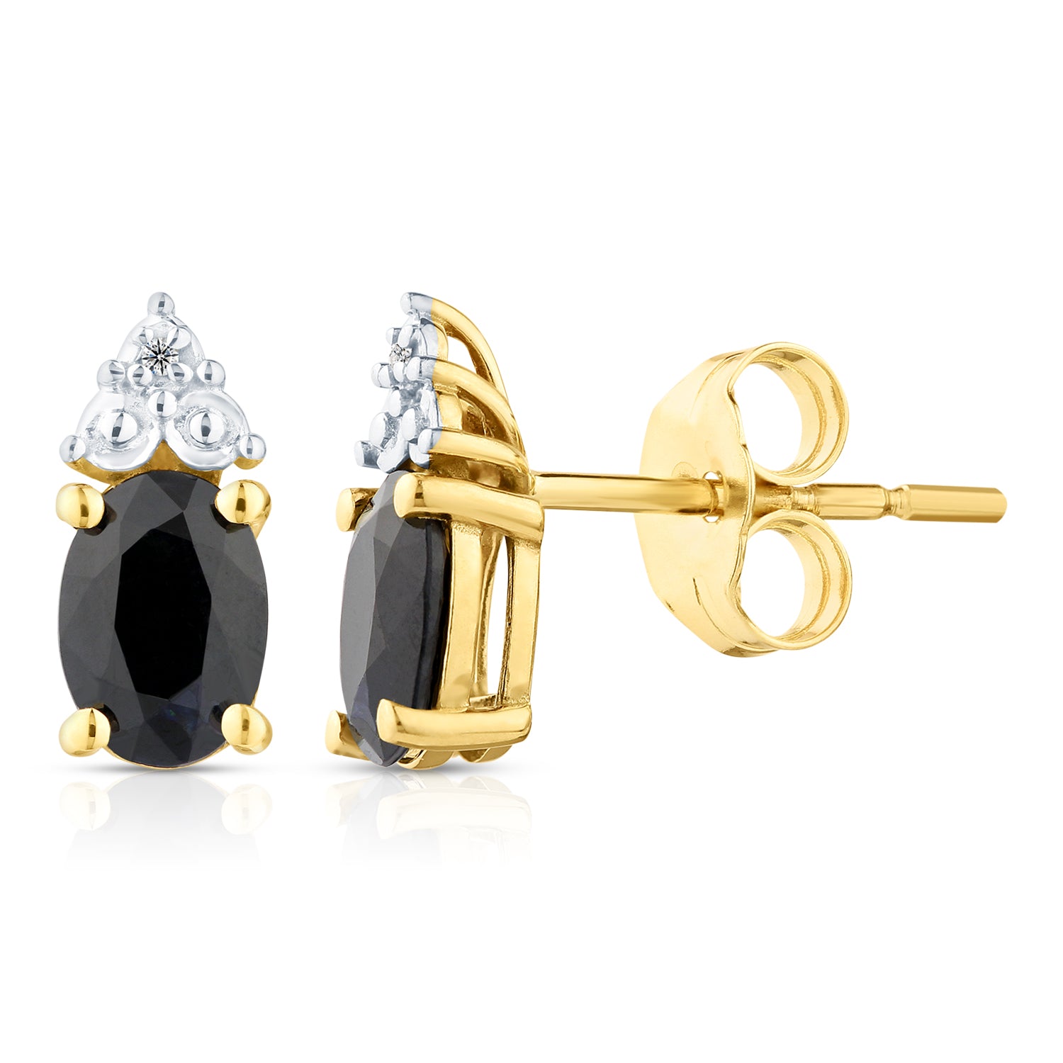 9ct Yellow Gold Sapphire and Diamond Stud Earrings