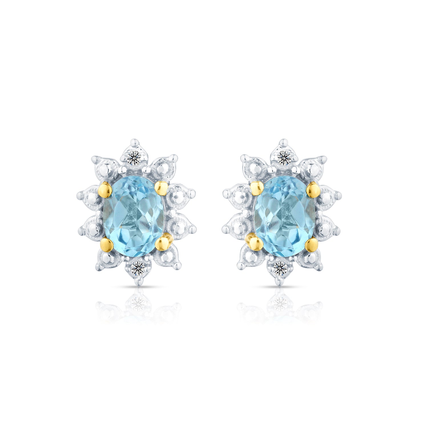 9ct Yellow Gold Blue Topaz and Diamond Cluster Earrings