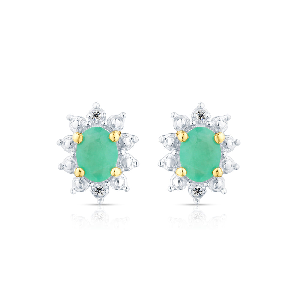 9ct Yellow Gold Emerald and Diamond Cluster Earrings