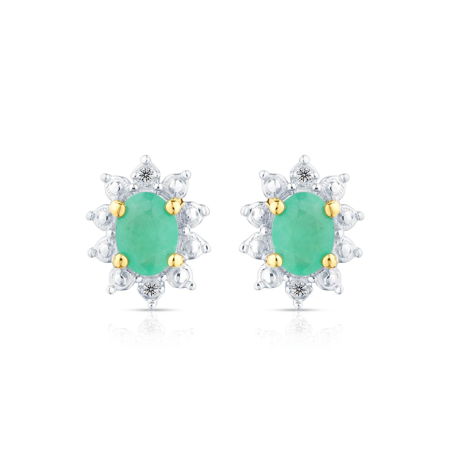 9ct Yellow Gold Emerald and Diamond Cluster Earrings