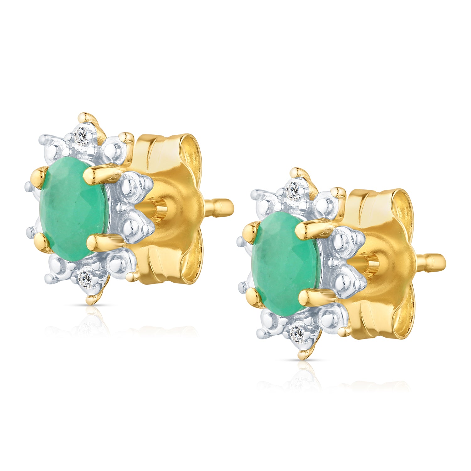 9ct Yellow Gold Emerald and Diamond Cluster Earrings