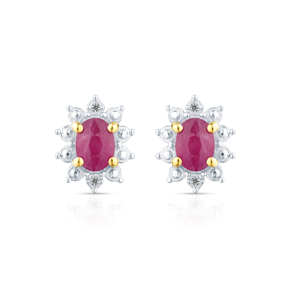 9ct Yellow Gold Ruby and Diamond Cluster Earrings