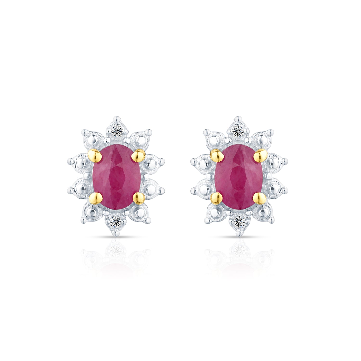 9ct Yellow Gold Ruby and Diamond Cluster Earrings