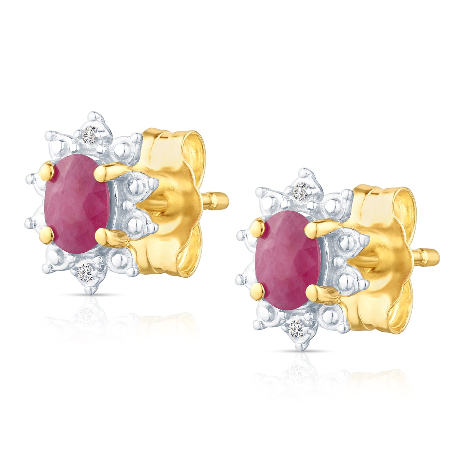 9ct Yellow Gold Ruby and Diamond Cluster Earrings