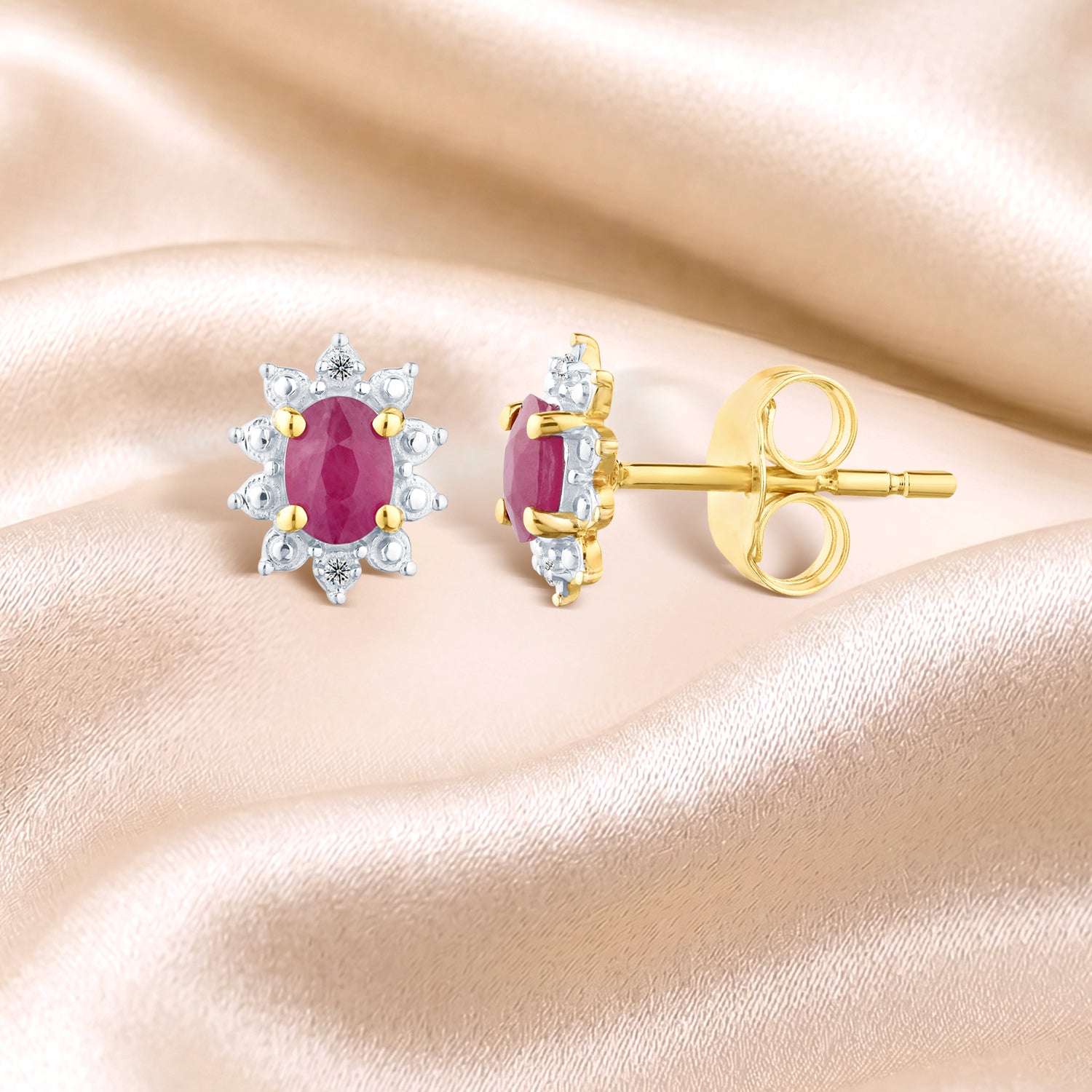 9ct Yellow Gold Ruby and Diamond Cluster Earrings