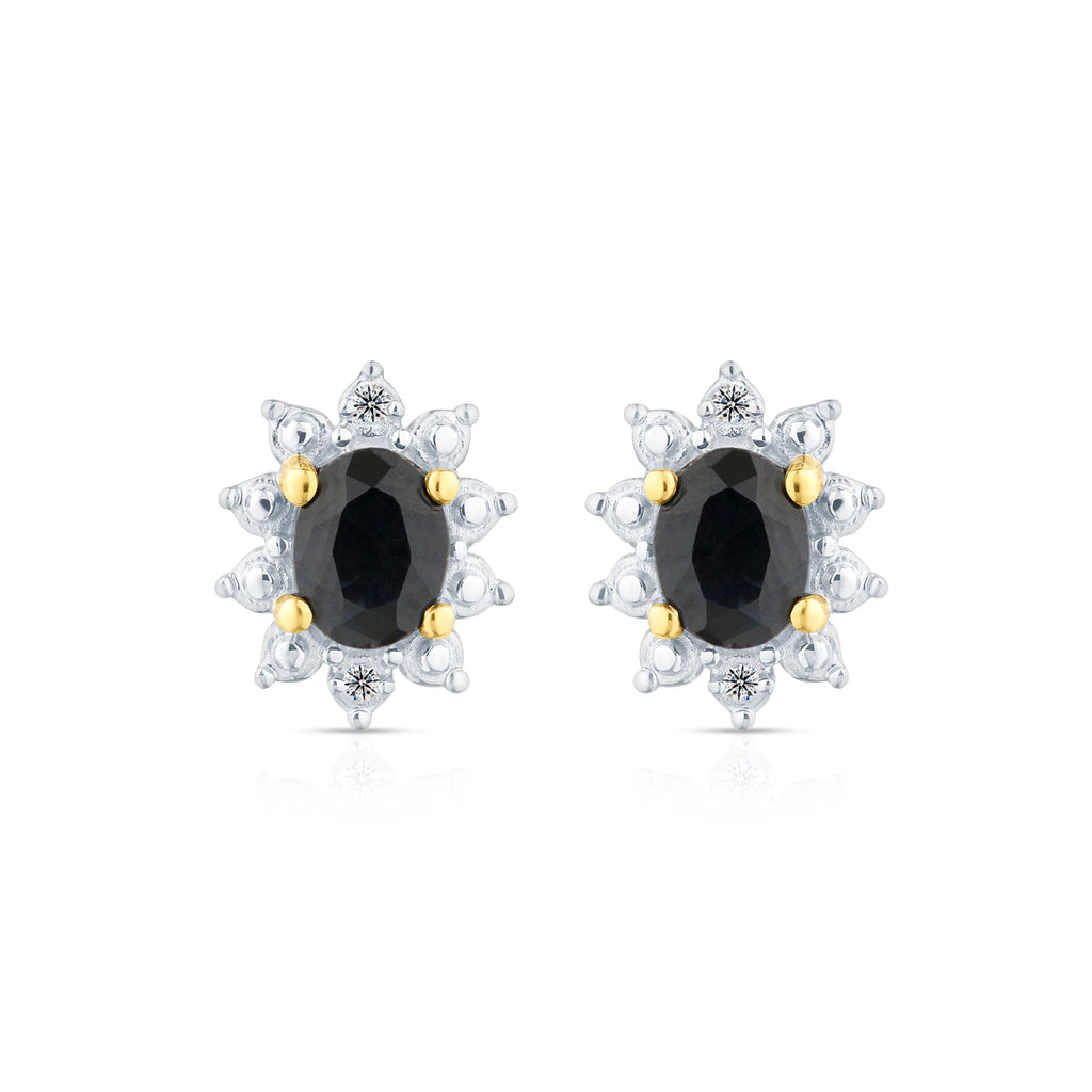 9ct Yellow Gold Sapphire and Diamond Cluster Earrings