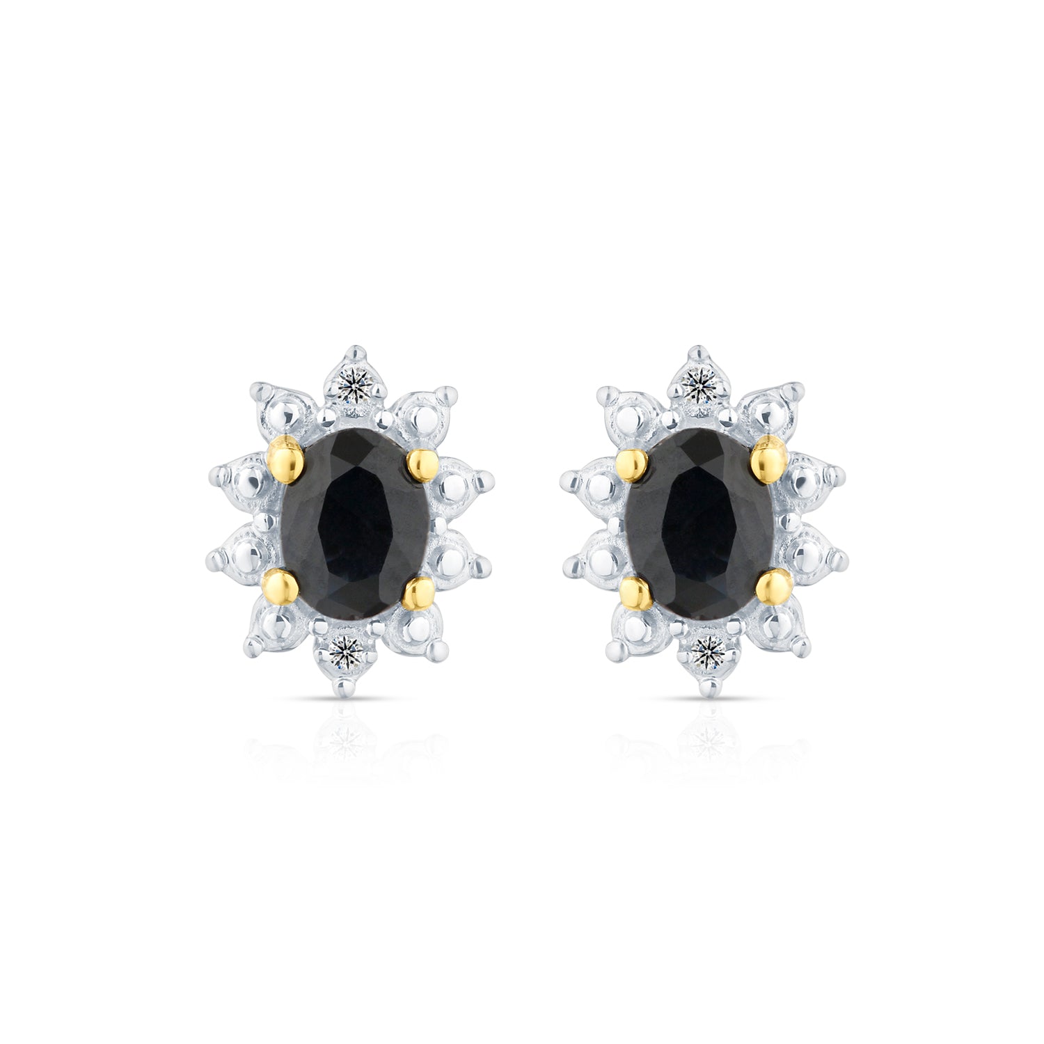 9ct Yellow Gold Sapphire and Diamond Cluster Earrings
