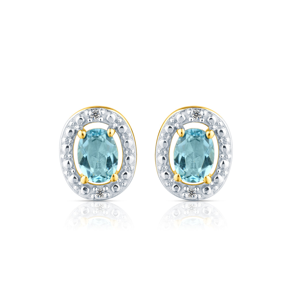 9ct Yellow Gold Blue Topaz and Diamond Halo Earrings