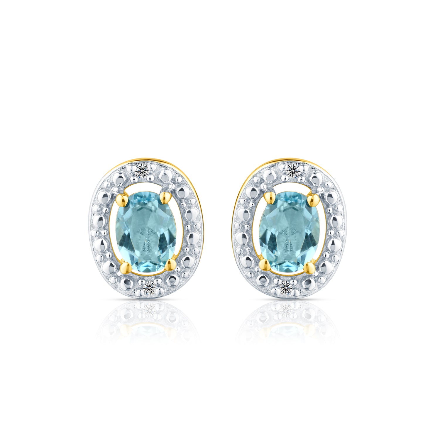 9ct Yellow Gold Blue Topaz and Diamond Halo Earrings