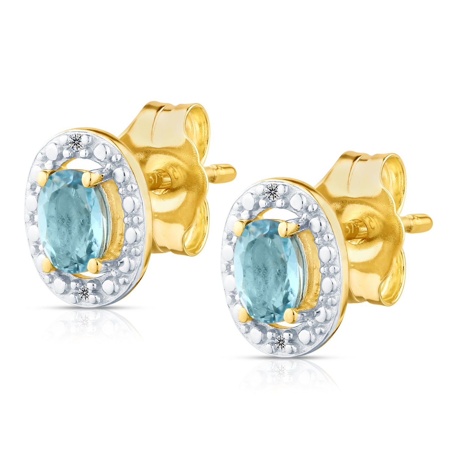 9ct Yellow Gold Blue Topaz and Diamond Halo Earrings