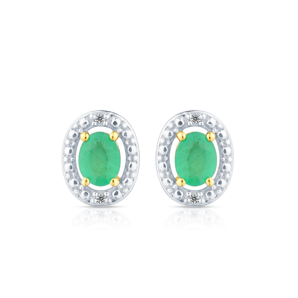9ct Yellow Gold Emerald and Diamond Halo Earrings