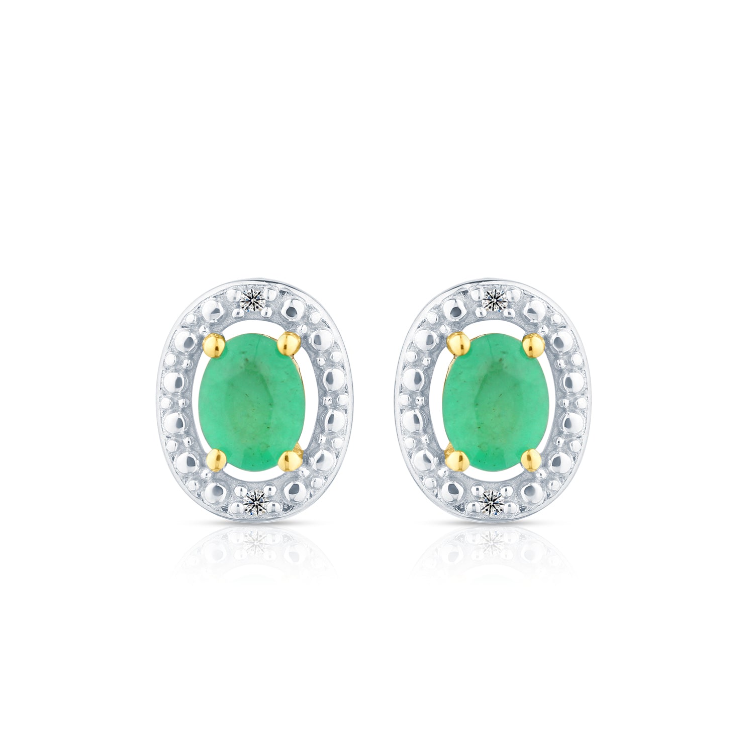 9ct Yellow Gold Emerald and Diamond Halo Earrings