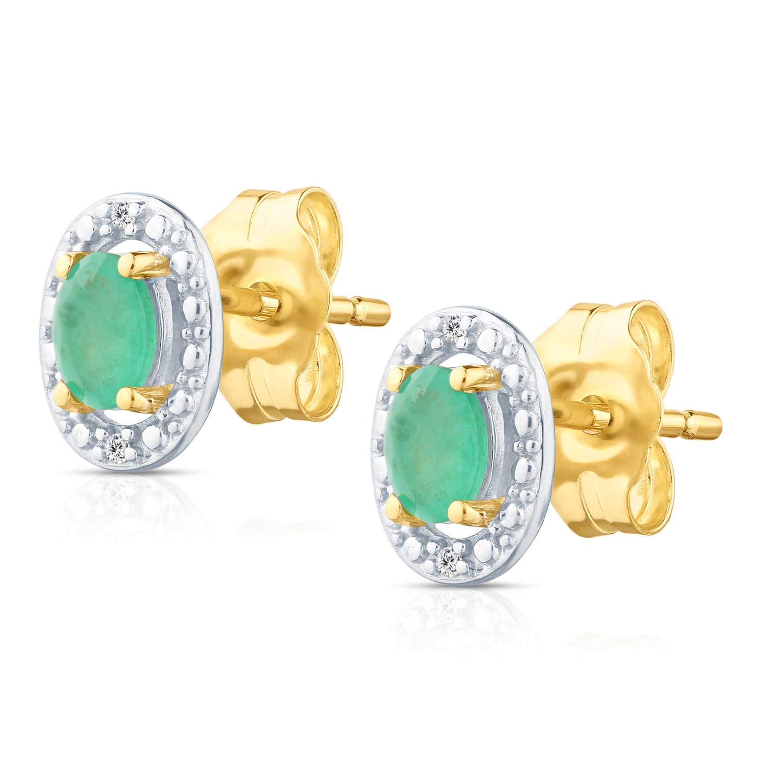 9ct Yellow Gold Emerald and Diamond Halo Earrings