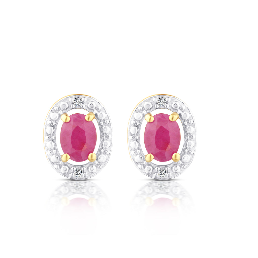 9ct Yellow Gold Ruby and Diamond Halo Earrings
