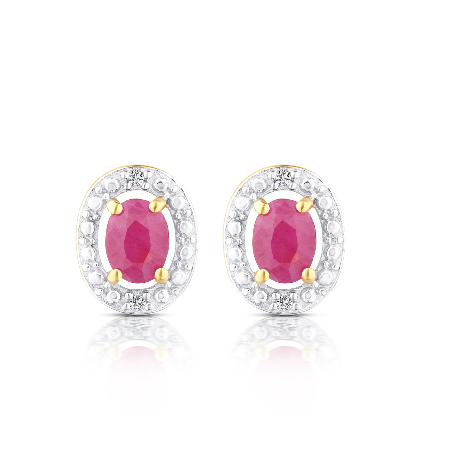 9ct Yellow Gold Ruby and Diamond Halo Earrings