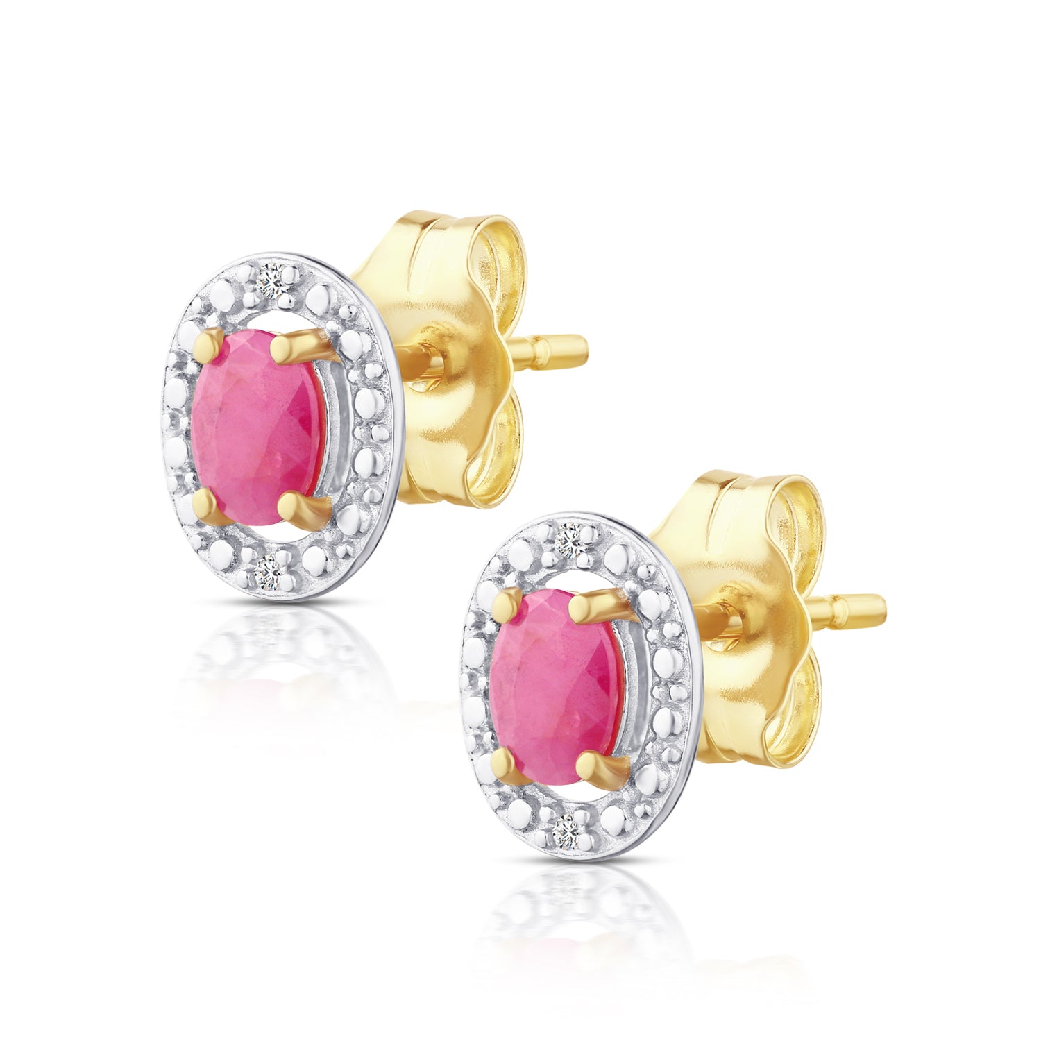 9ct Yellow Gold Ruby and Diamond Halo Earrings