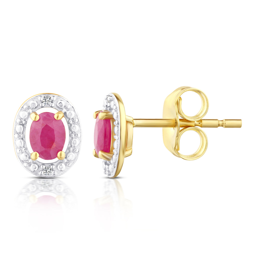 9ct Yellow Gold Ruby and Diamond Halo Earrings