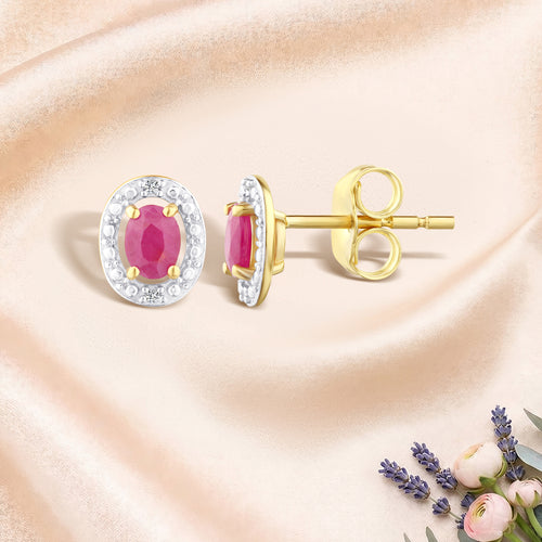 9ct Yellow Gold Ruby and Diamond Halo Earrings