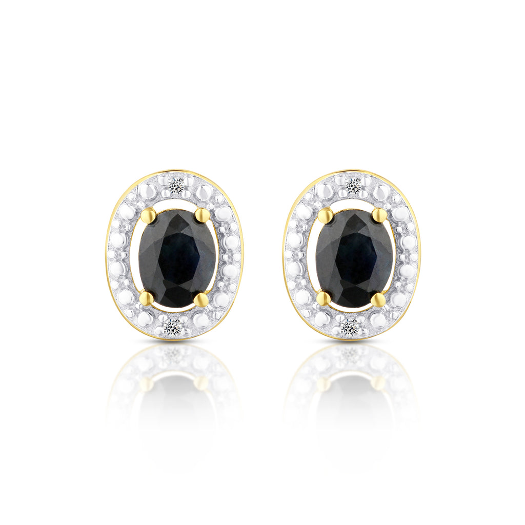9ct Yellow Gold Sapphire and Diamond Halo Earrings