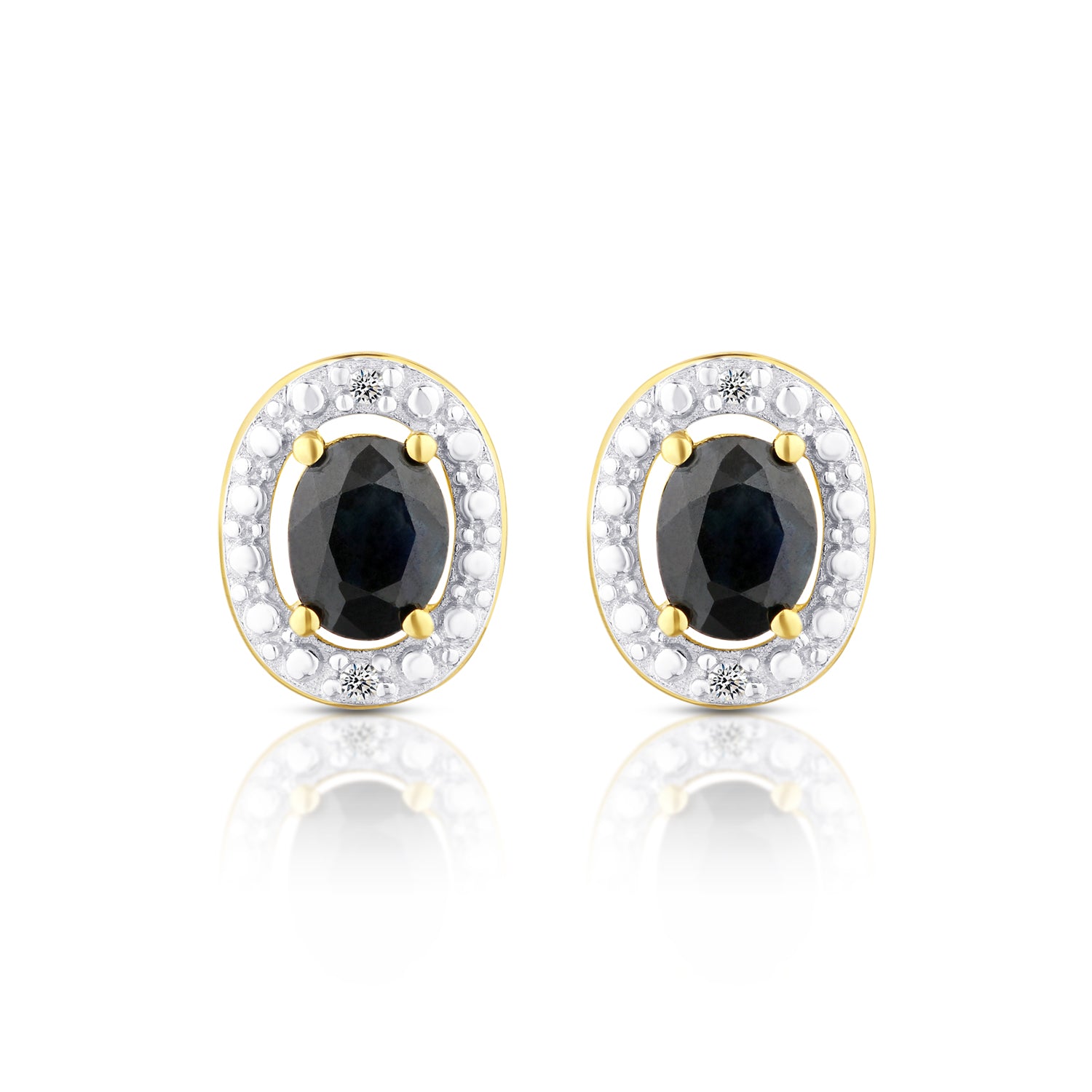 9ct Yellow Gold Sapphire and Diamond Halo Earrings