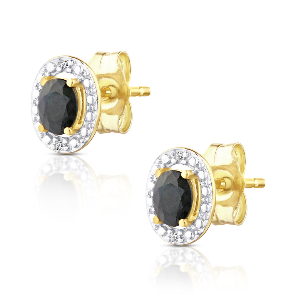 9ct Yellow Gold Sapphire and Diamond Halo Earrings