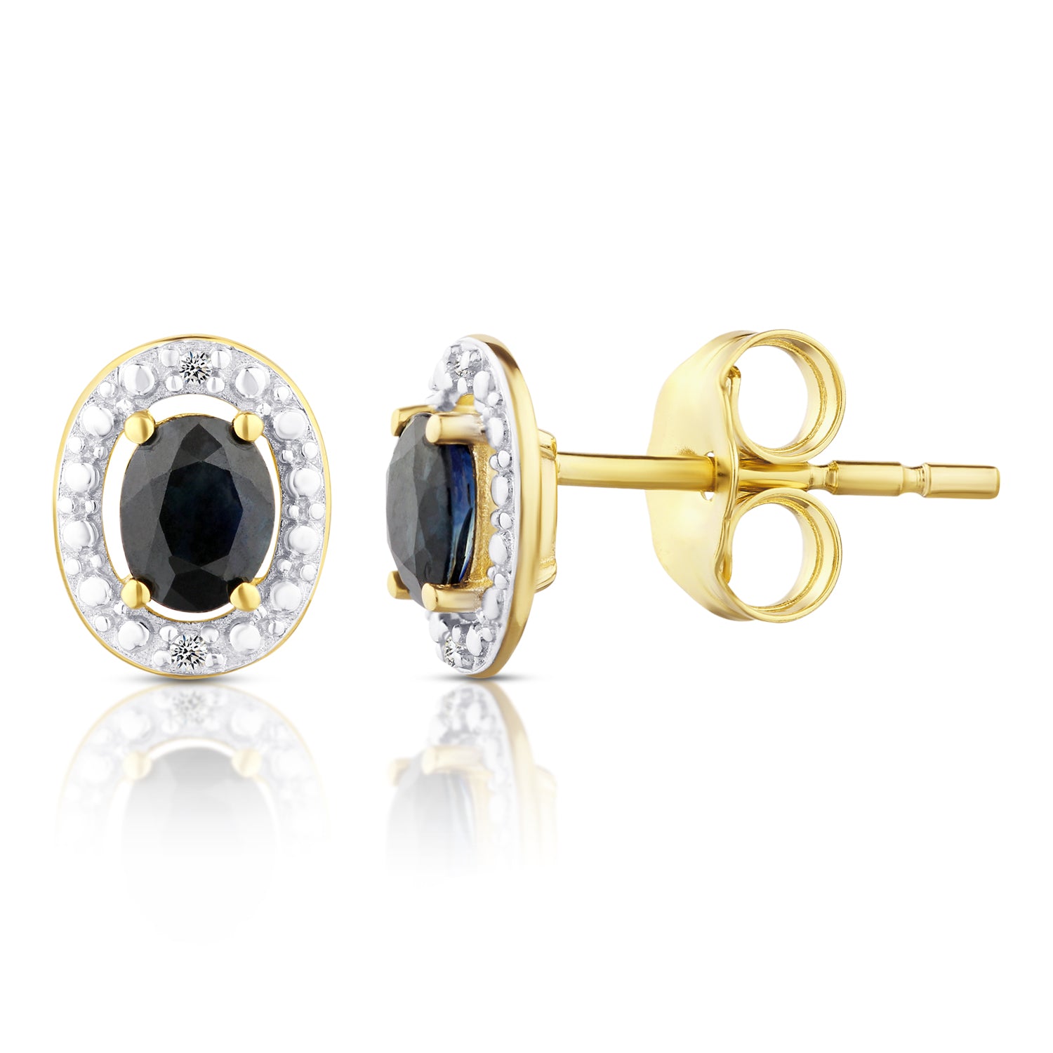 9ct Yellow Gold Sapphire and Diamond Halo Earrings
