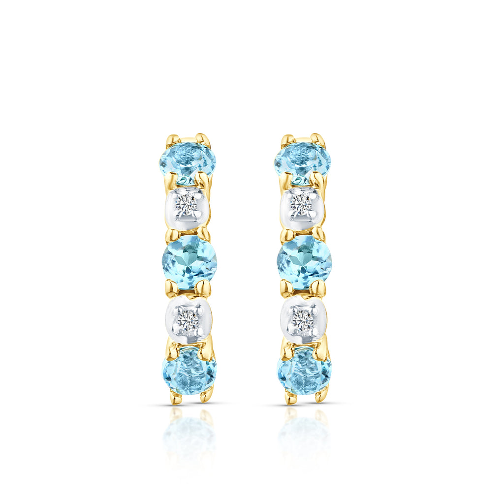 9ct Yellow Gold Blue Topaz and Diamond Huggie Earrings