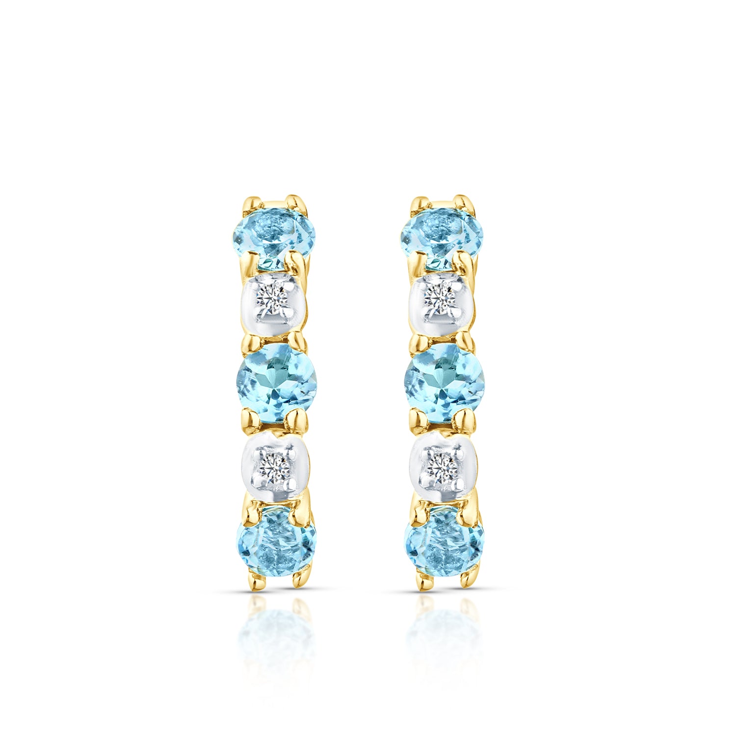 9ct Yellow Gold Blue Topaz and Diamond Huggie Earrings