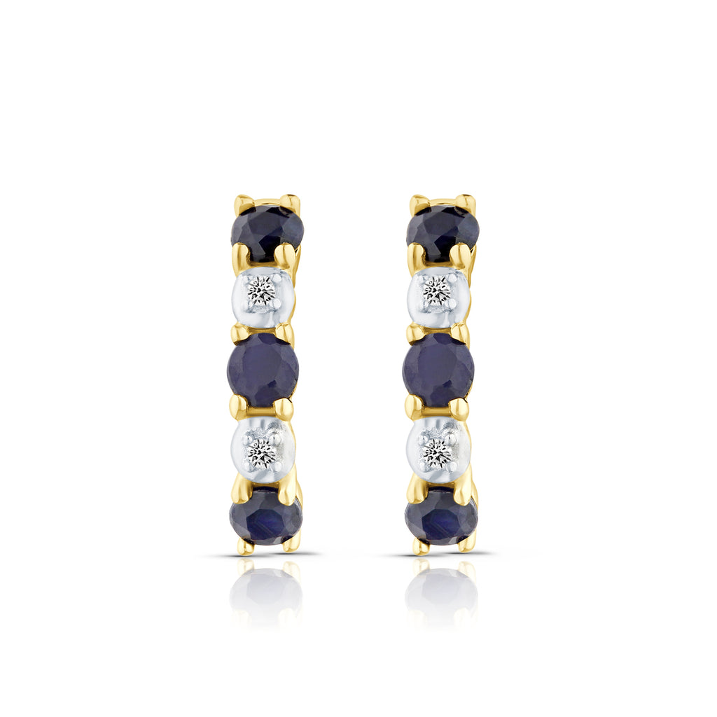 9ct Yellow Gold Sapphire and Diamond Huggie Earrings