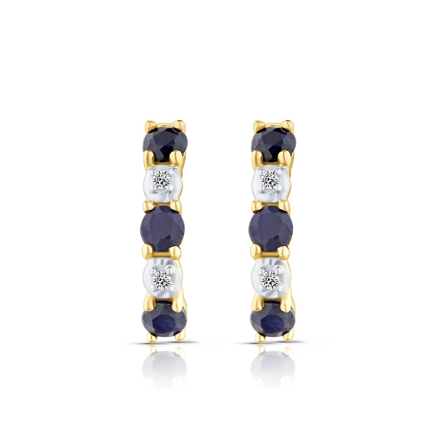 9ct Yellow Gold Sapphire and Diamond Huggie Earrings