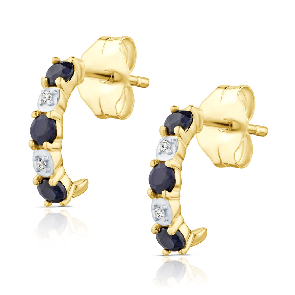 9ct Yellow Gold Sapphire and Diamond Huggie Earrings