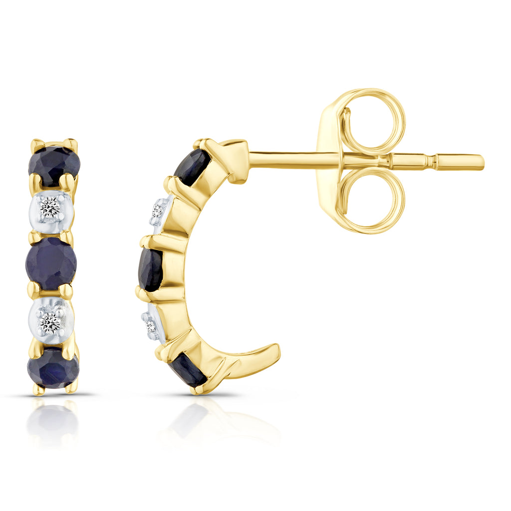 9ct Yellow Gold Sapphire and Diamond Huggie Earrings