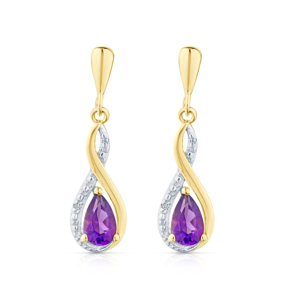 9ct Yellow Gold Amethyst and Diamond Infinity Earrings