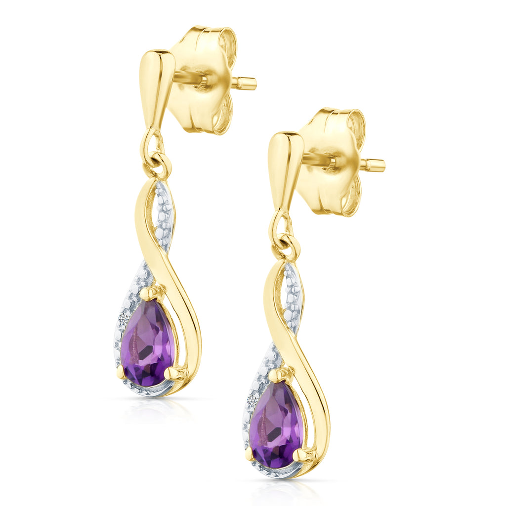 9ct Yellow Gold Amethyst and Diamond Infinity Earrings