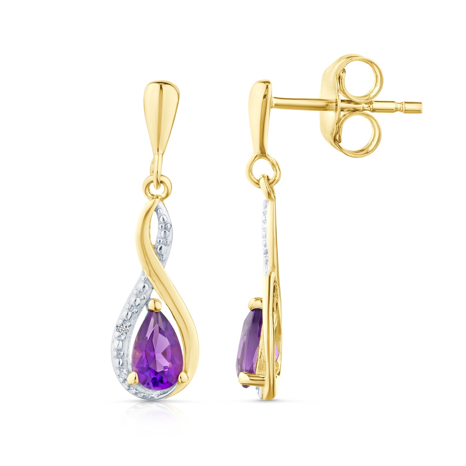 9ct Yellow Gold Amethyst and Diamond Infinity Earrings