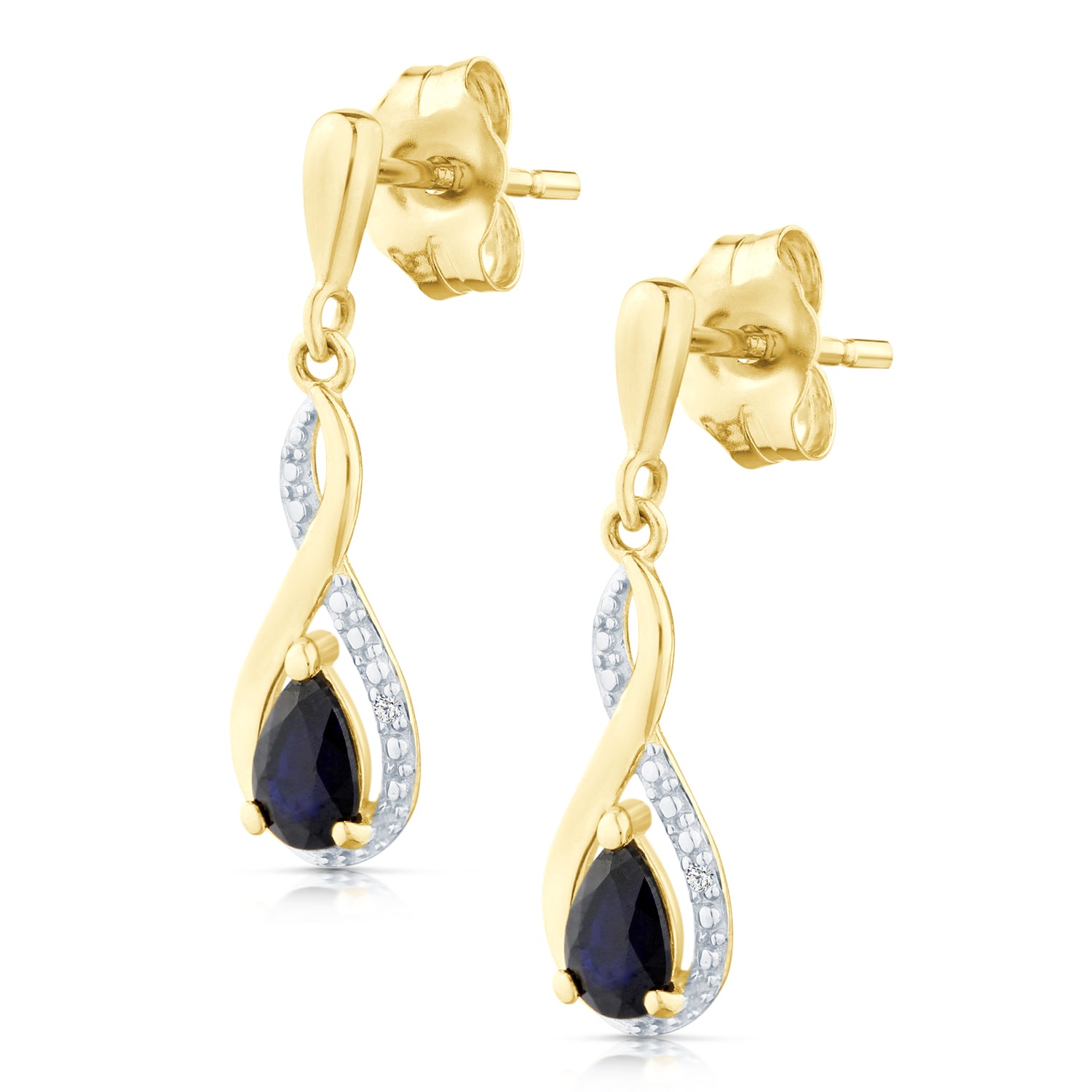 9ct Yellow Gold Sapphire and Diamond Infinity Earrings