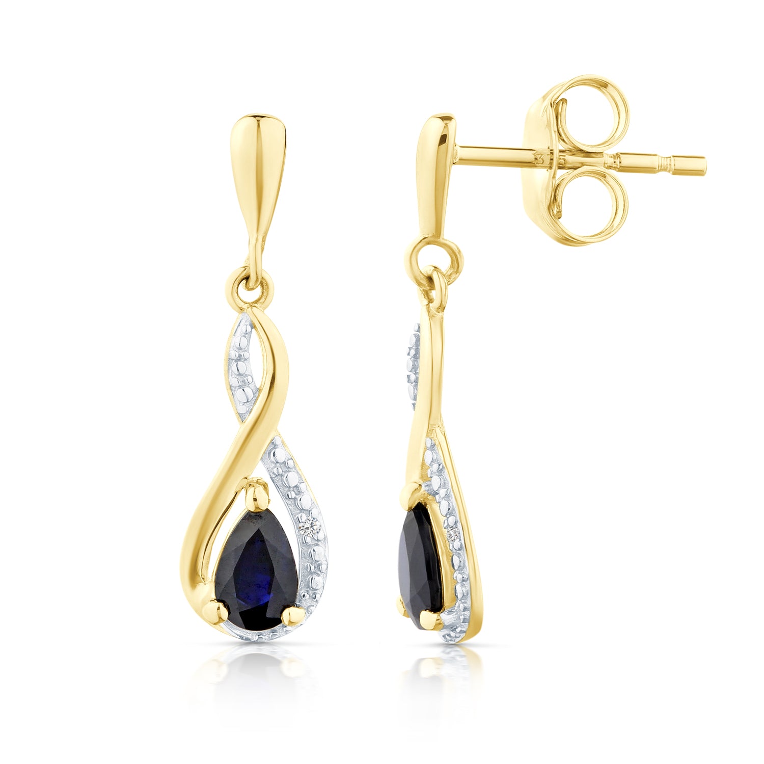 9ct Yellow Gold Sapphire and Diamond Infinity Earrings