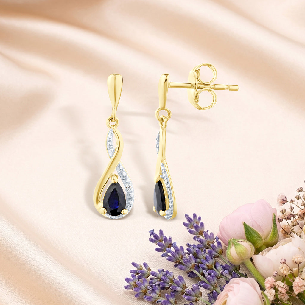 9ct Yellow Gold Sapphire and Diamond Infinity Earrings
