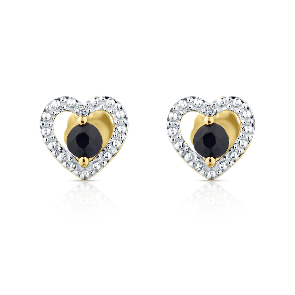 9ct Yellow Gold Sapphire and Diamond Heart Earrings