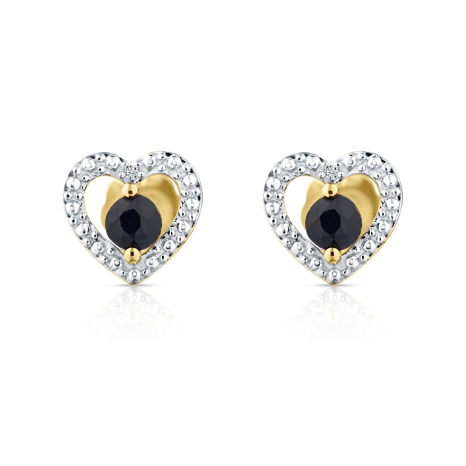9ct Yellow Gold Sapphire and Diamond Heart Earrings