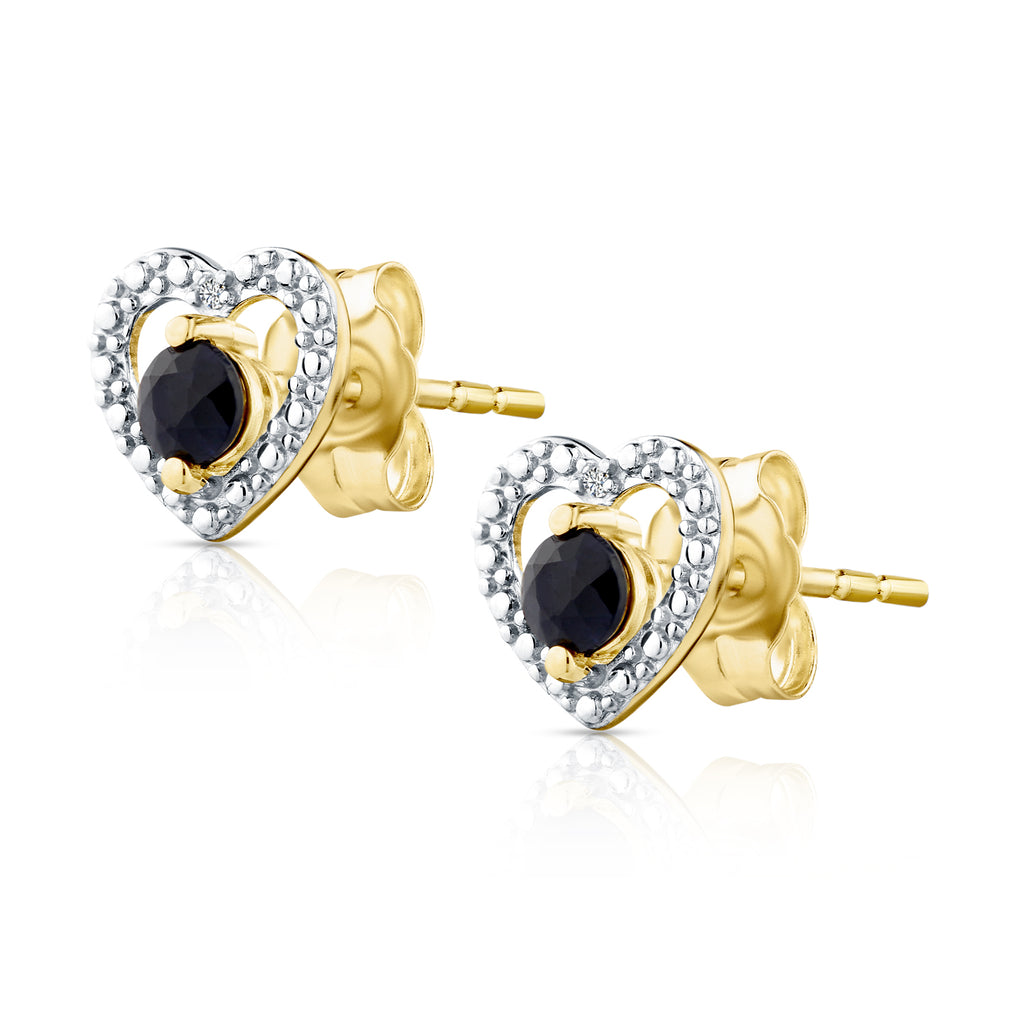 9ct Yellow Gold Sapphire and Diamond Heart Earrings