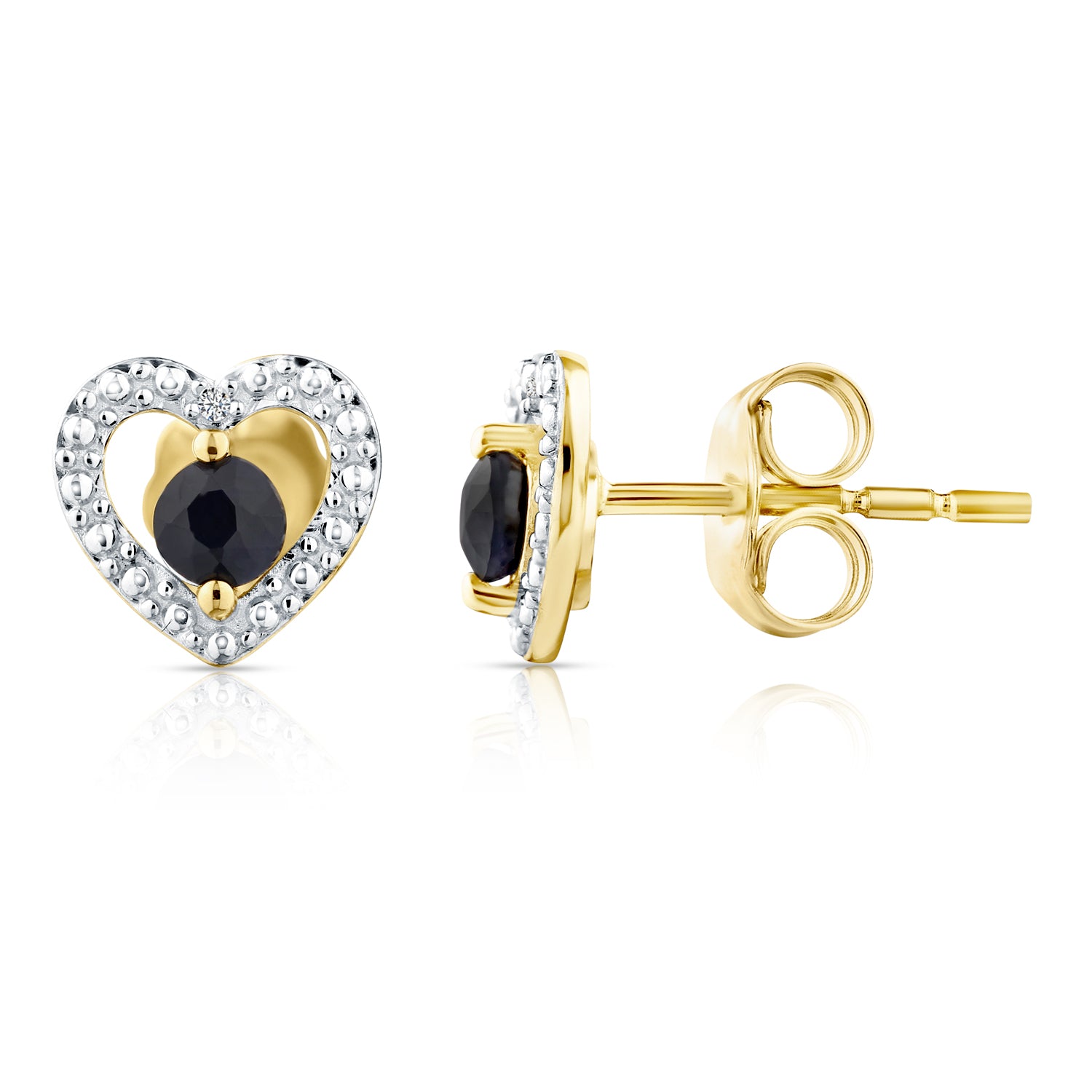 9ct Yellow Gold Sapphire and Diamond Heart Earrings