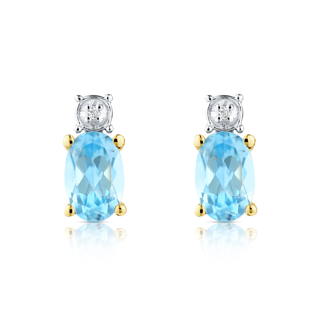 9ct Yellow Gold Blue Topaz and Diamond Solitaire Earrings