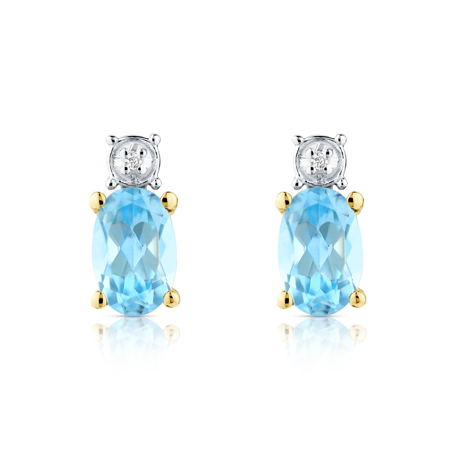 9ct Yellow Gold Blue Topaz and Diamond Solitaire Earrings