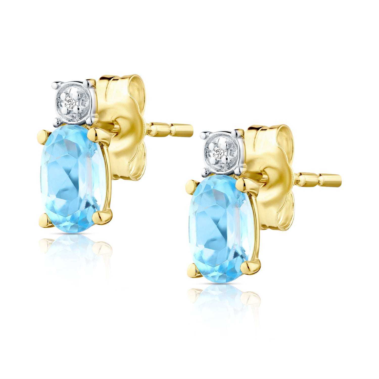 9ct Yellow Gold Blue Topaz and Diamond Solitaire Earrings