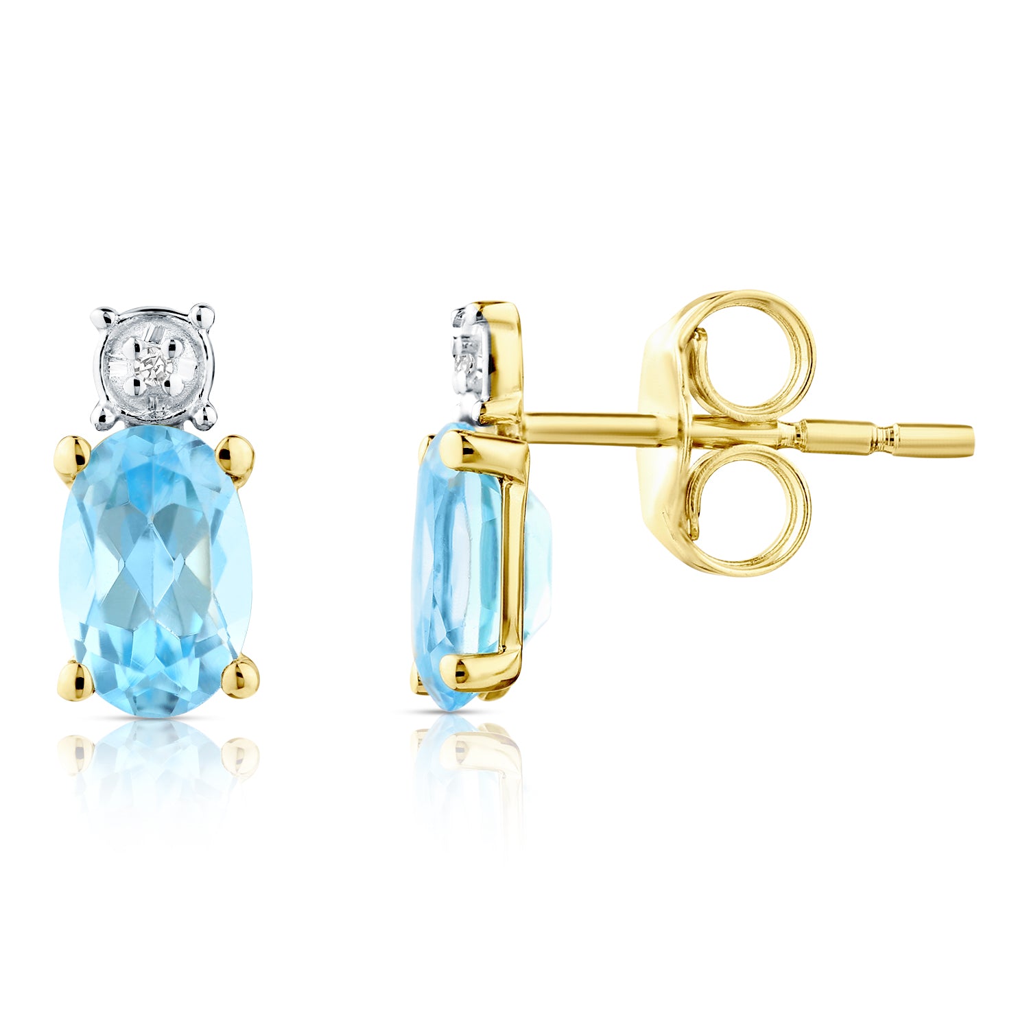 9ct Yellow Gold Blue Topaz and Diamond Solitaire Earrings